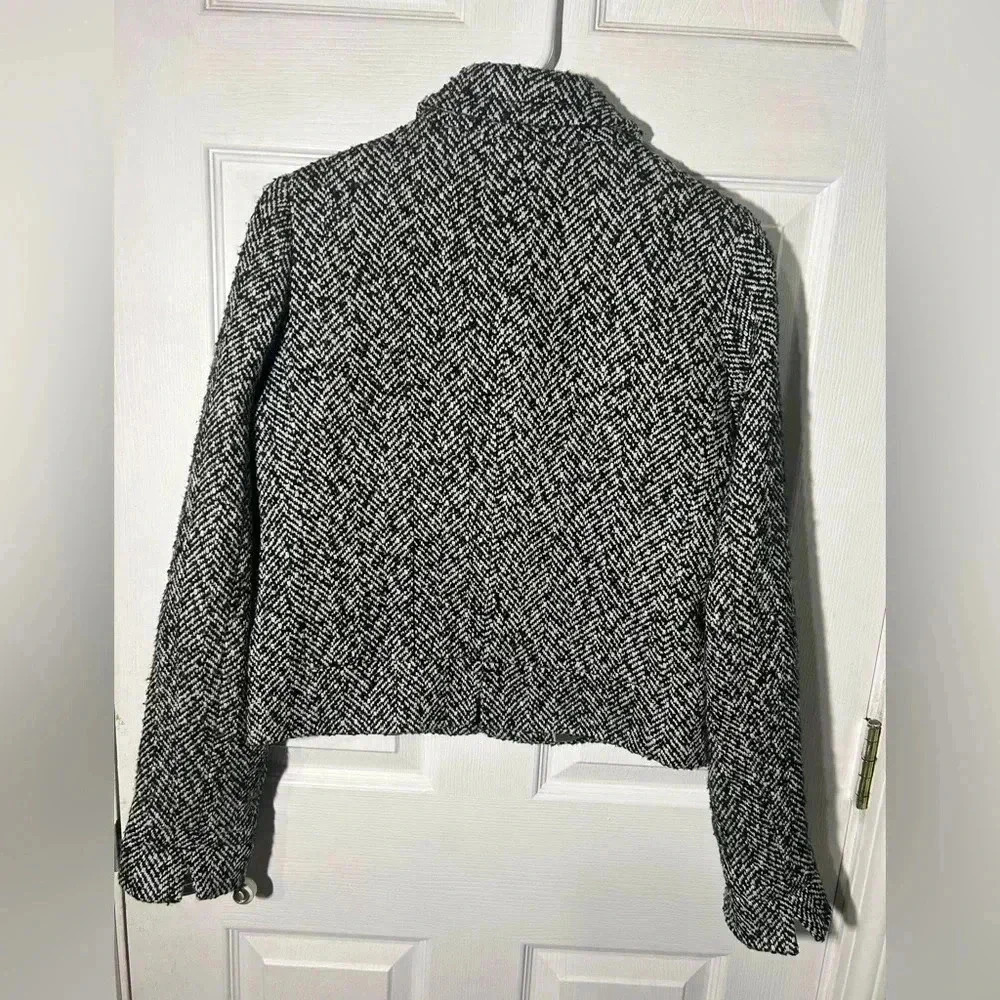 J. Crew Black White Tweed Herringbone Blazer Fully Lined Size 6 - Picture 6 of 9